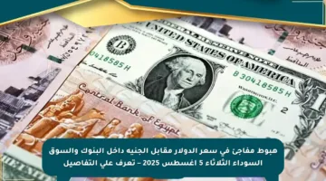 هبوط مفاجئ في سعر الدولار مقابل الجنيه داخل البنوك والسوق السوداء الثلاثاء 5 أغسطس 2025 – تعرف على التفاصيل